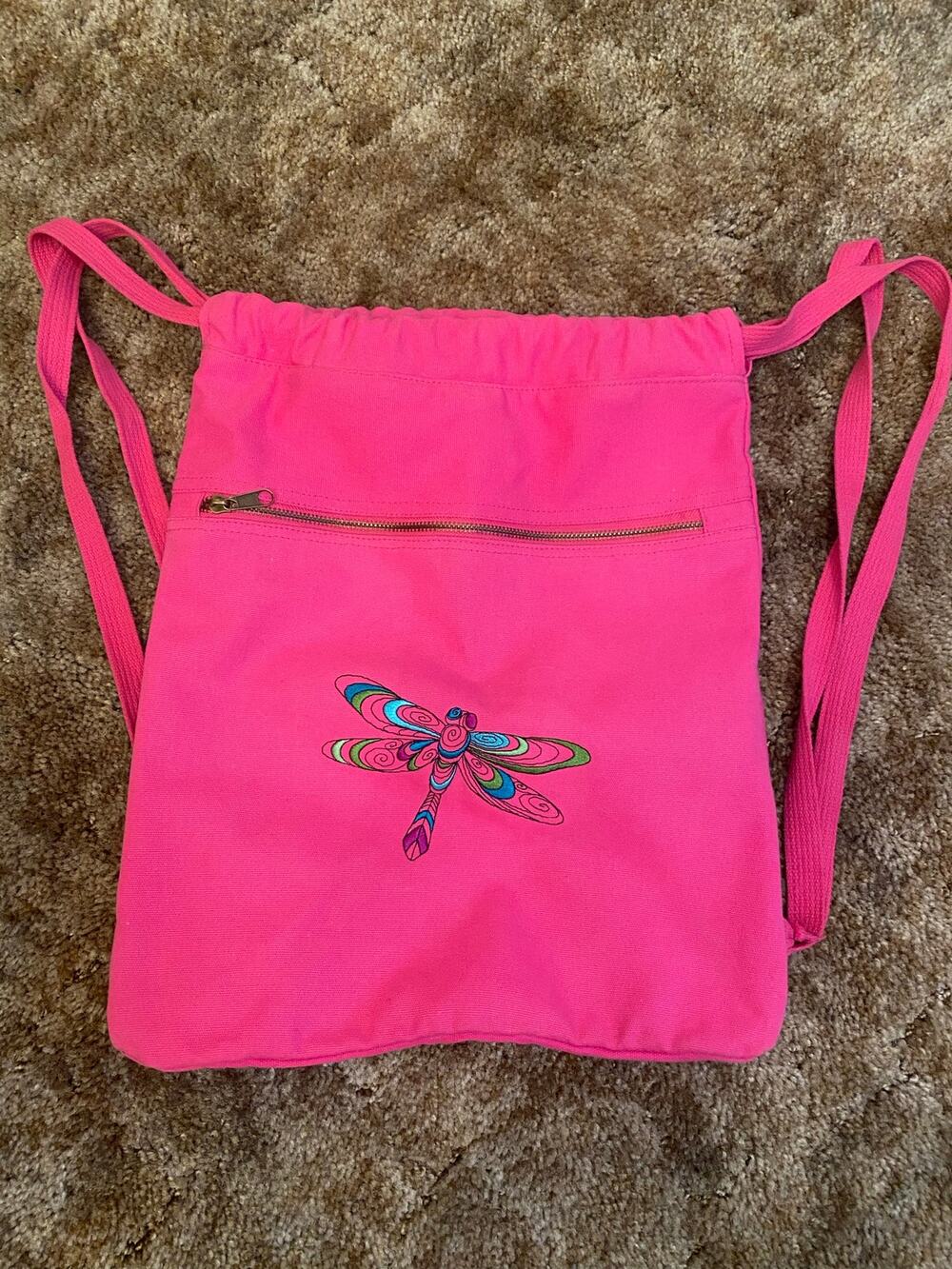 Y2K Comfort Colors Hot Pink Canvas Dragonfly Drawstring Backpack Bag Festival
